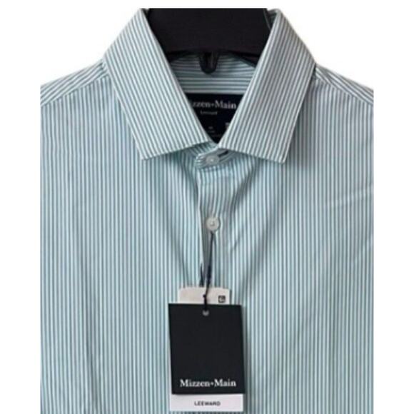 Mizzen Main Leeward Dress Shirt Mens Medium Trim Nile Blue Stripe Button Down - Picture 1 of 11